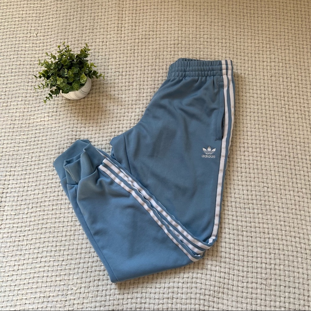 adidas Originals Blue Track Pants with White Stripes